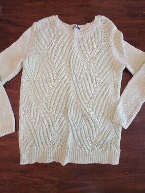 Talbots Mint Green Textured Cable Open Knit Crewneck Sweater Size S Petite